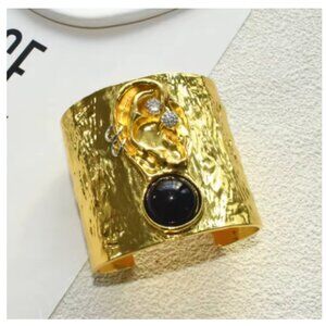 Luxury Gold Sculptural Surrealist Wide Cuff Bracelet Schiaparelli Inspired